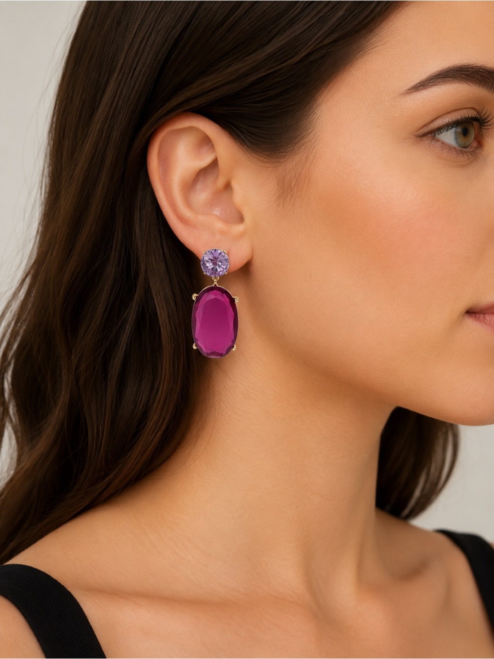 NWT Vibrant Fuchsia and Lilac Gem Drop Earrings - Women Jewelry